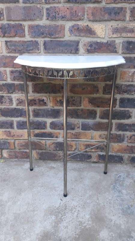 Vintage marble and metal half moon table - 79cm Height