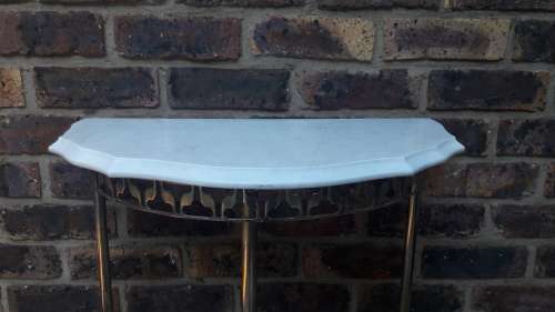 Vintage marble and metal half moon table - 79cm Height