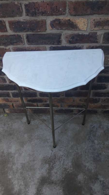 Vintage marble and metal half moon table - 79cm Height