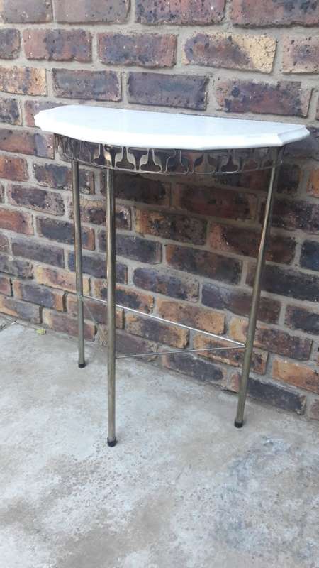 Vintage marble and metal half moon table - 79cm Height