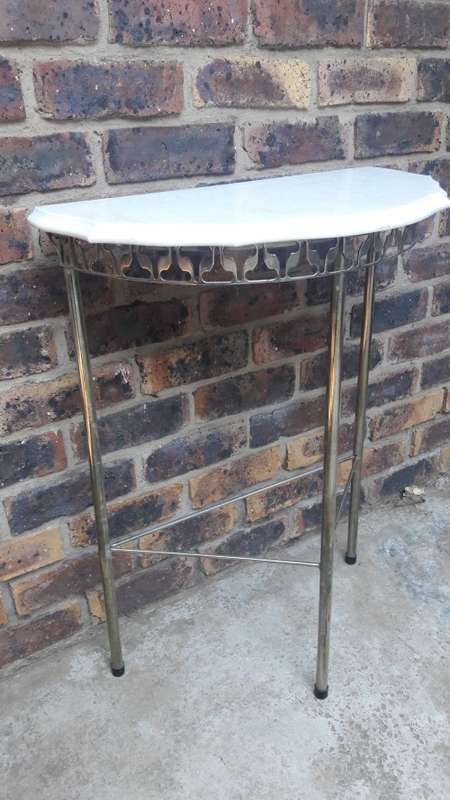 Vintage marble and metal half moon table - 79cm Height