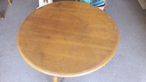 Vintage oak round coffee table with stretcher base - 46cm Height