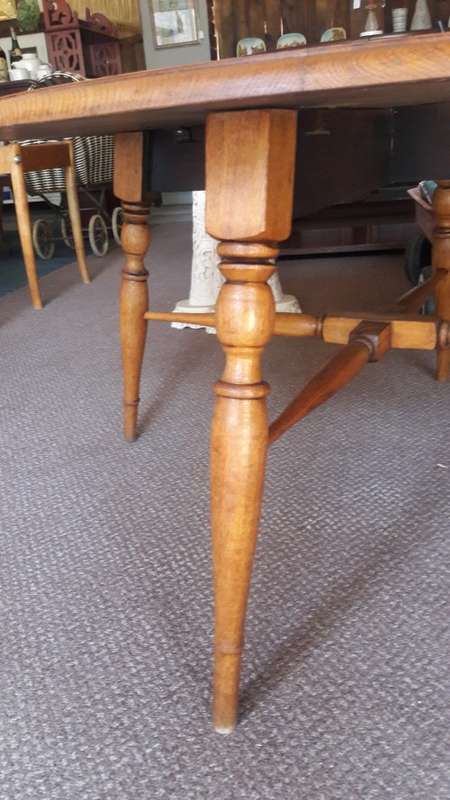 Vintage oak round coffee table with stretcher base - 46cm Height