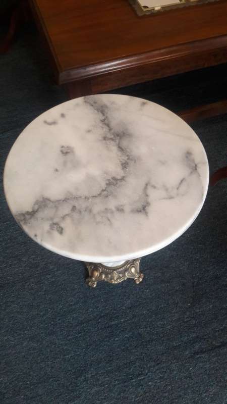 Vintage solid brass and marble side table - 46cm Height