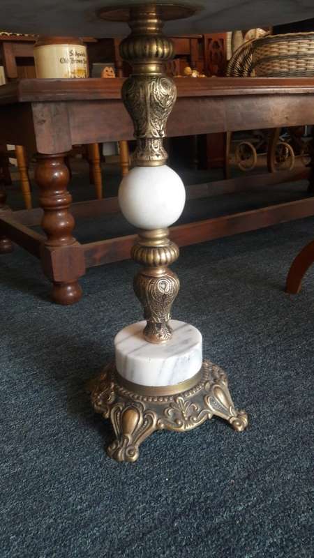 Vintage solid brass and marble side table - 46cm Height