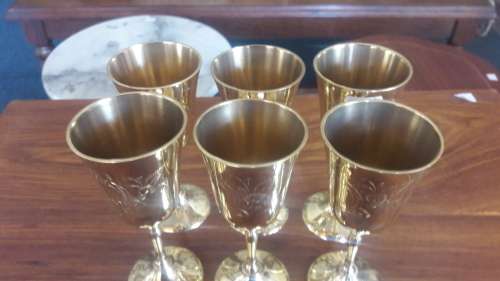Set of 6 Brass goblets - 15cm Height