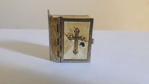 Vintage miniature brass bible charm