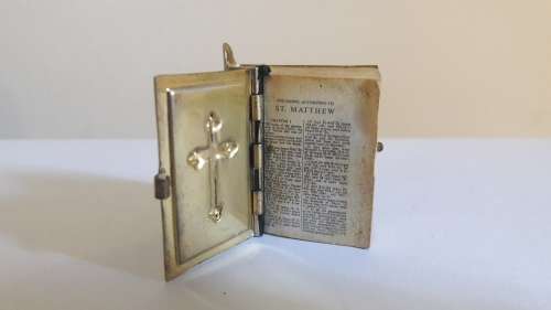 Vintage miniature brass bible charm