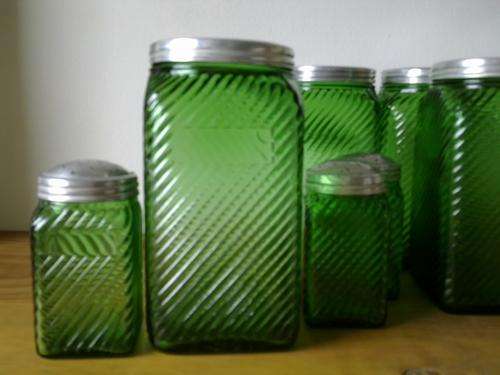 Green Glass - vintage Owens-Illinois Cannister set - circa 30's / 40's
