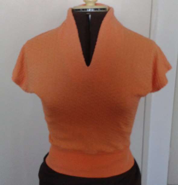 Vintage orange crepe summer top - ribbed waist band - late 1950's / early 60's