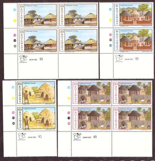 Botswana . Traditonal houses SG 511-514 control blocks 1B-1D