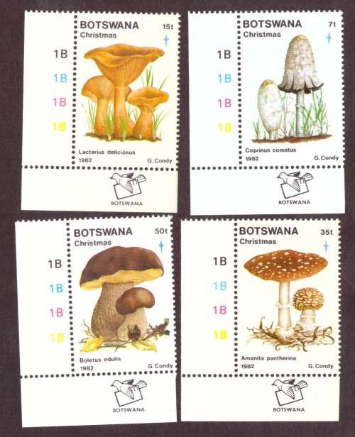 Botswana .1982 fungi  SG 533-536 CORNER stamps 1B