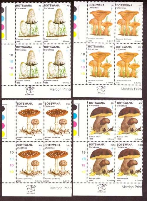 Botswana .1982 fungi  SG 533-536 control blocks 1B-1D