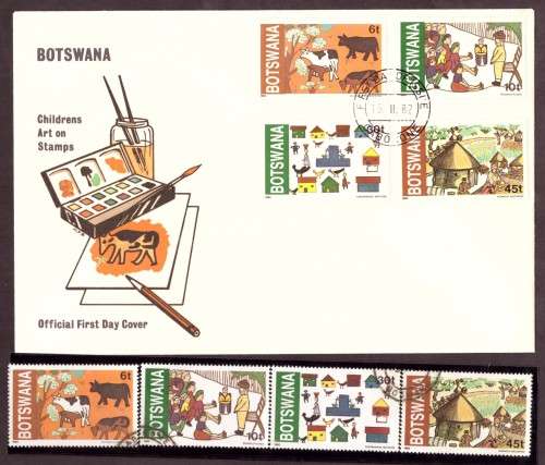 Botswana .1982 Childrens Art SG 507-510 SET MNHset used and FDC