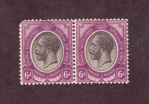 1920 - union GEORGE V 6d    pair SACC 10  MNH varieti missingZ corner demag
