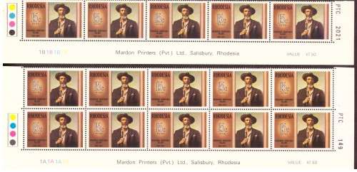 Rhodesia 1971 issue.F.C.Selous. 2 Bothom strips of the sheet 1 A 1 B. hinge on margin.