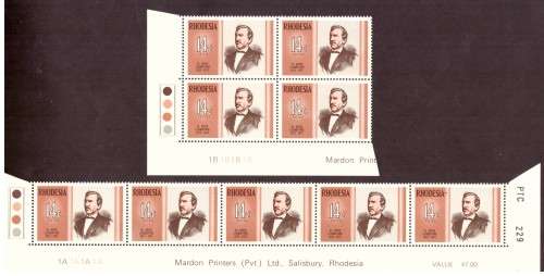 Rhodesia 1973 issue.D.Livingstone.  1 A 1 B. hinge on margin.