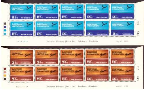 Rhodesia 1972 issue, [ Prevent Pollution]. 4 strip of the bottom sheets, hinge on margin.4 control b