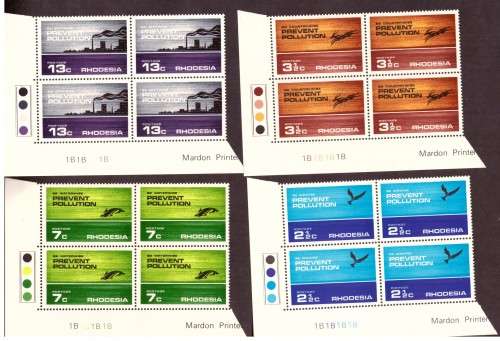 Rhodesia 1972 issue, [ Prevent Pollution]. 4 strip of the bottom sheets, hinge on margin.4 control b