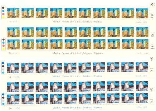 Rhodesia 1970 issue, Decimal Definitive 10 strip of the bottom sheets, hinge on margin.