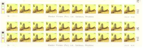 Rhodesia 1970 issue, Decimal Definitive 10 strip of the bottom sheets, hinge on margin.