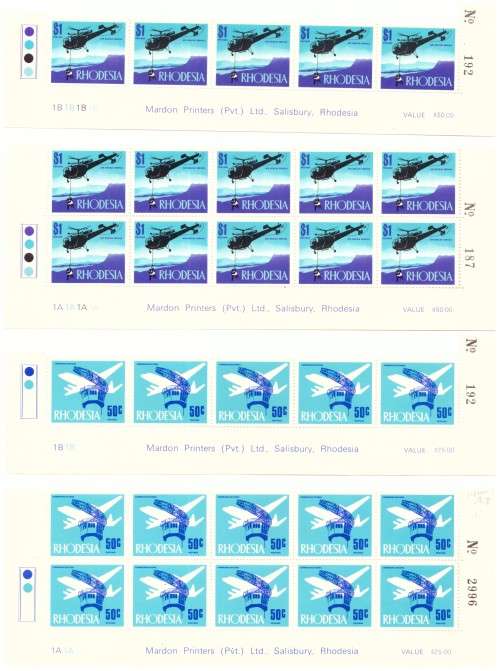 Rhodesia 1970 issue, Decimal Definitive 6 strip of the bottom sheets, hinge on margin.