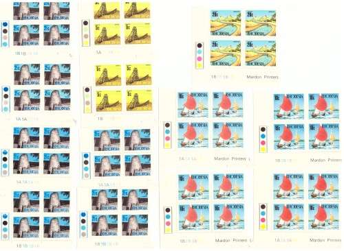 Rhodesia 1970 issue, Decimal Definitive Control blocks 1c too 1 dollar, hinge on margin.