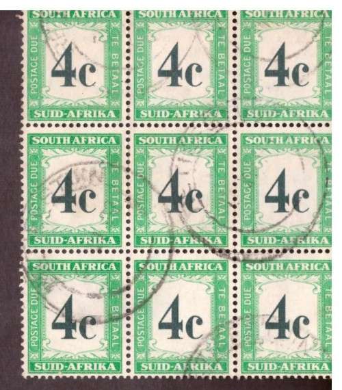 1961UNION postage due1 block of 9  4c  used. SACC #46