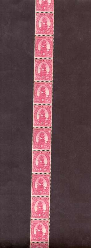 UNION 0f South Africa 1943 issue 1d Coil stamps in roller over 300 stamps.SACC #105b