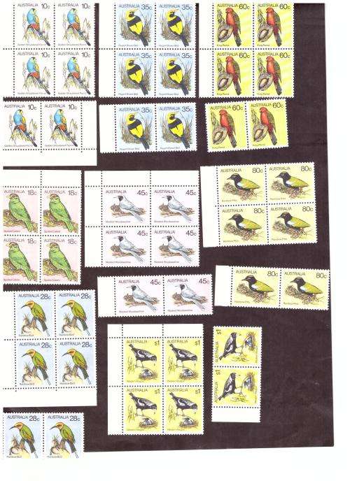 Australia .Scott cat. 751-755 and 732-739.  1978-80 issue.  MNH in blocks.And gutter.