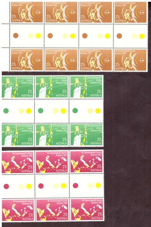 Australia .Scott cat. 842-845. 1982 issue.  MNH in corner blocks and gutter blocks.