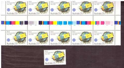Australia .Scott cat.863, 868 and 869. 1983 issue.  MNH. in gutter  strips....
