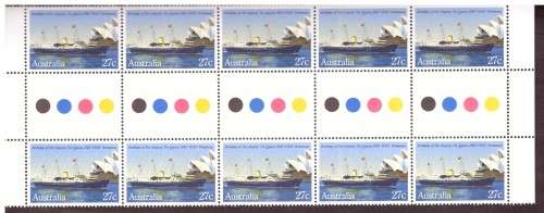 Australia .Scott cat.863, 868 and 869. 1983 issue.  MNH. in gutter  strips....