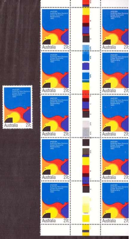 Australia .Scott cat.863, 868 and 869. 1983 issue.  MNH. in gutter  strips....