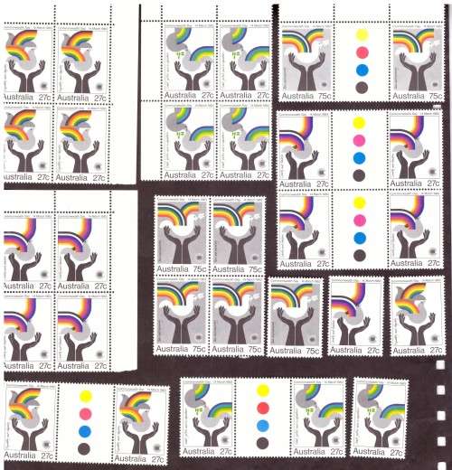 Australia .Scott cat.864-867. 1983 issue.  MNH. in corner block and gutter block.