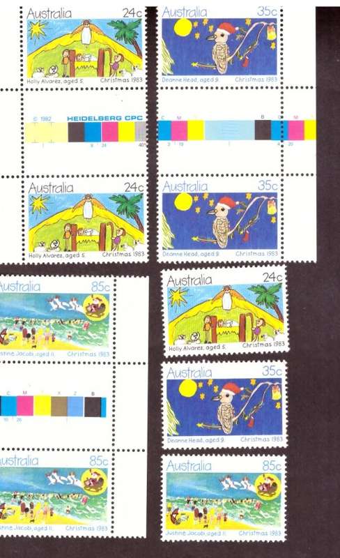 Australia .Scott cat. 882-884. 1983 issue.  MNH.  gutter blocks.