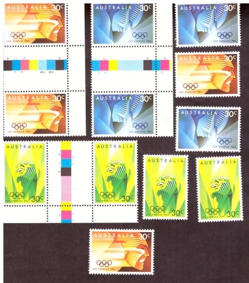 Australia .Scott cat. 922-924. 1984  issue.  MNH.  gutter blocks.