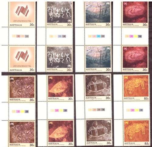 Australia .Scott cat. 932-939. 1984 issue.  MNH. gutter block.