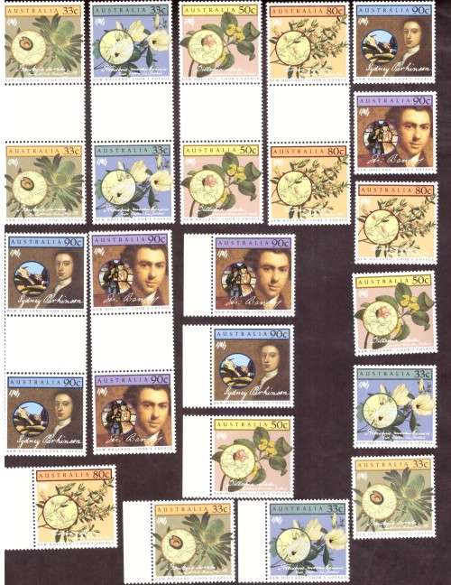 Australia .Scott cat.976-981. 1986 issue.  MNH. gutter blocks. and stamps