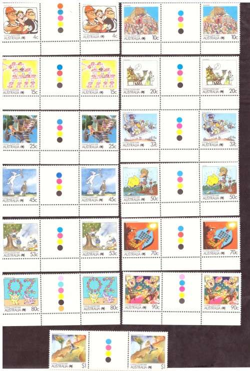 Australia .Scott cat 1053-1078. 1988 issue.  MNH.full sets and gutters.