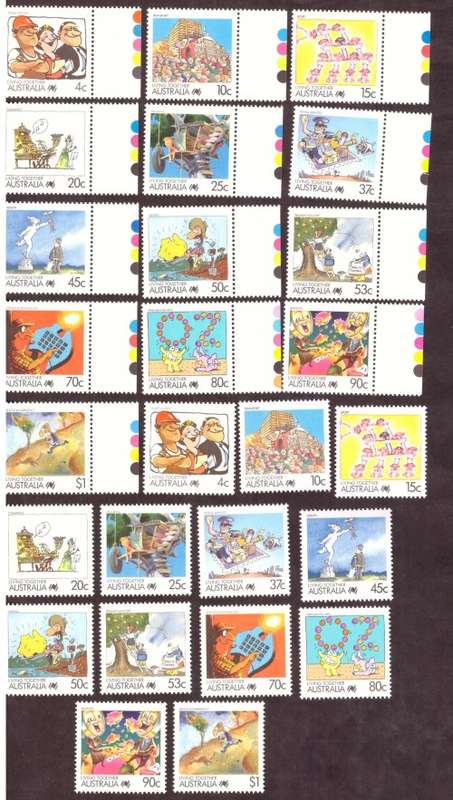 Australia .Scott cat 1053-1078. 1988 issue.  MNH.full sets and gutters.