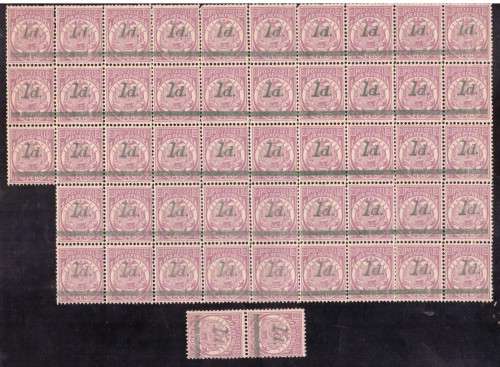 Transvaal 1895 SACC # 220. oveprint 1d. Block of 48. perf.a bit loose.