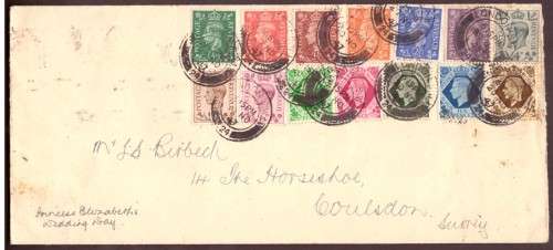 Great Britain. Complite set of Georg VI on cover [rare] 20 Nov 1947.Wedding Day of Princess Elizabet