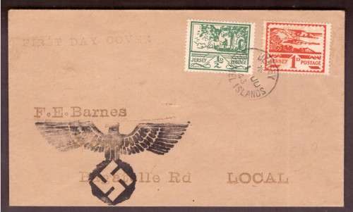 Great Britain. Jersey First Day Cover stamps 1/2d and 1d.  1 JU 1943. interesting .