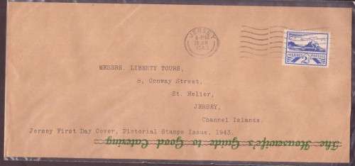 Great Britain. Jersey First Day Cover stamp 2.5d,  29 JU 1943.