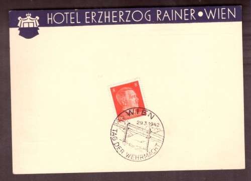 Germany. Post cart from Hotel Herzog in Wien. 29-3-1942 is Wehrmacht Day.8pf.stamp.