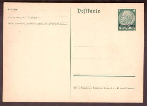 Germany. Post cart 6pf  von. Hindenburg oveprint Luxemburg. [rare]