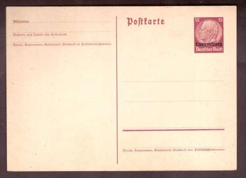 Germany. Post Cart. 15pf  von. Hindenburg oveprint Luxemburg. [rare]