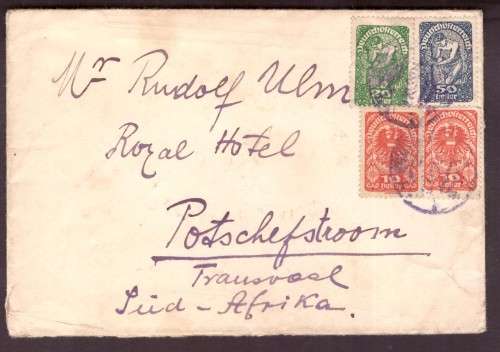Austria . Nice Cover 1920s from Wien to Potschefstroom . S.A.