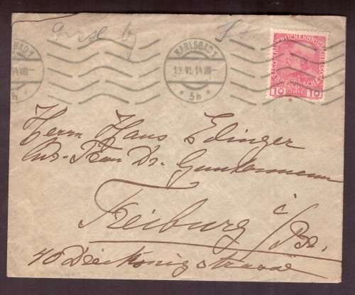 Austria . Nice Cover 1914 from Karlsbad to Freiburg.